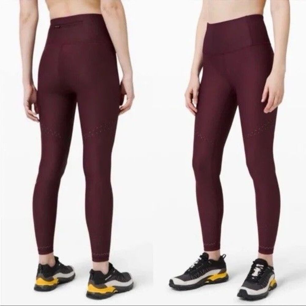 Lululemon Womens 8 Leggings Zone In Tight Full Length Purple Maroon Vented Refle